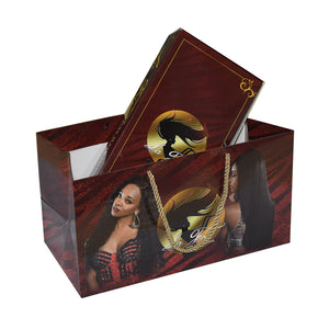 Clamshell Art Paper Luxe Hair Box with Custom Printed Shopping Bag