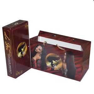 Clamshell Art Paper Luxe Hair Box with Custom Printed Shopping Bag