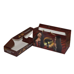 Clamshell Art Paper Luxe Hair Box with Custom Printed Shopping Bag